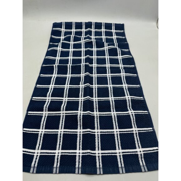 Plaid Kitchen Dish Towels Set Of 2 - Navy Blue & White Cotton Polyester READ - Picture 7 of 9